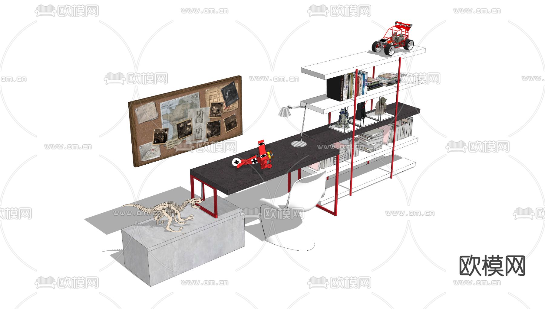 现代书桌椅su模型下载（渲染图1）