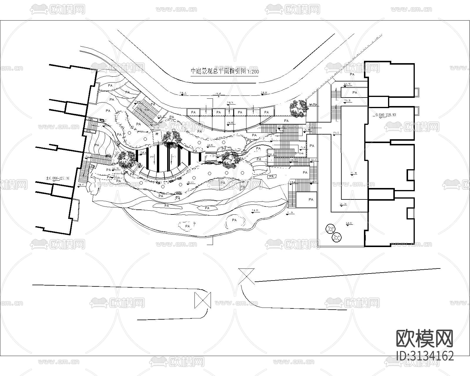 中式庭院景观规划设计cad施工图下载（渲染图1）