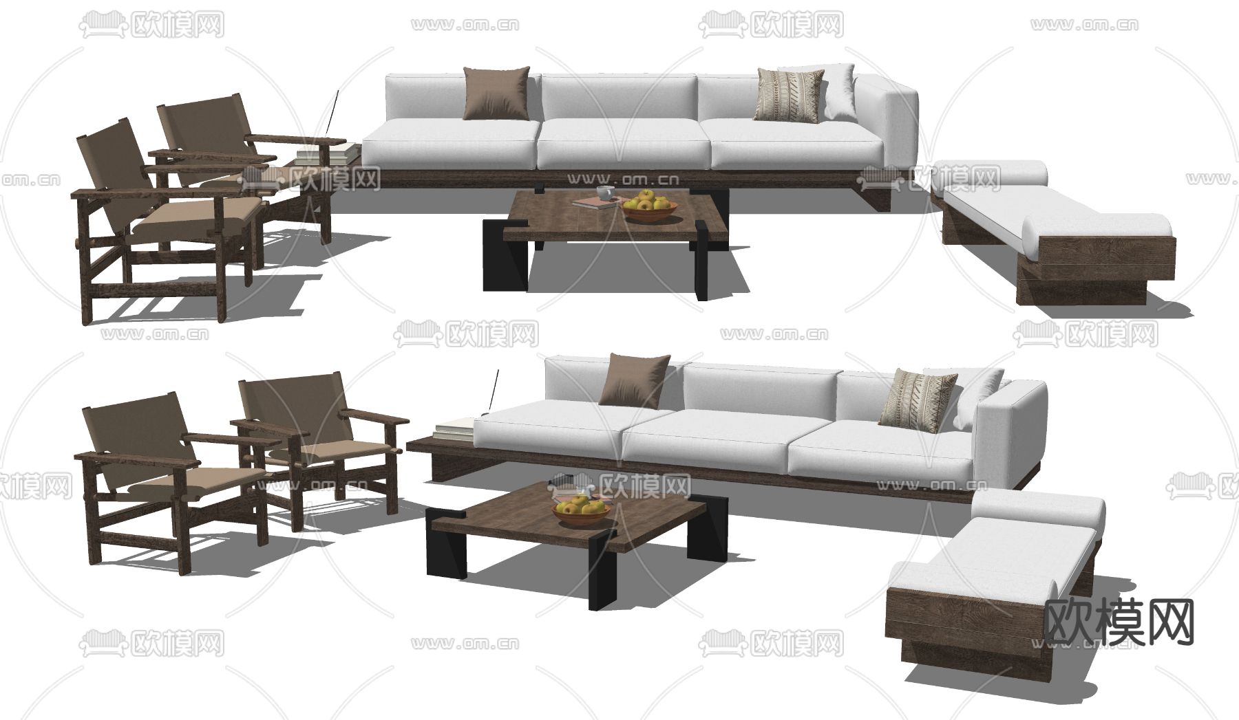侘寂风组合沙发su模型下载（渲染图1）