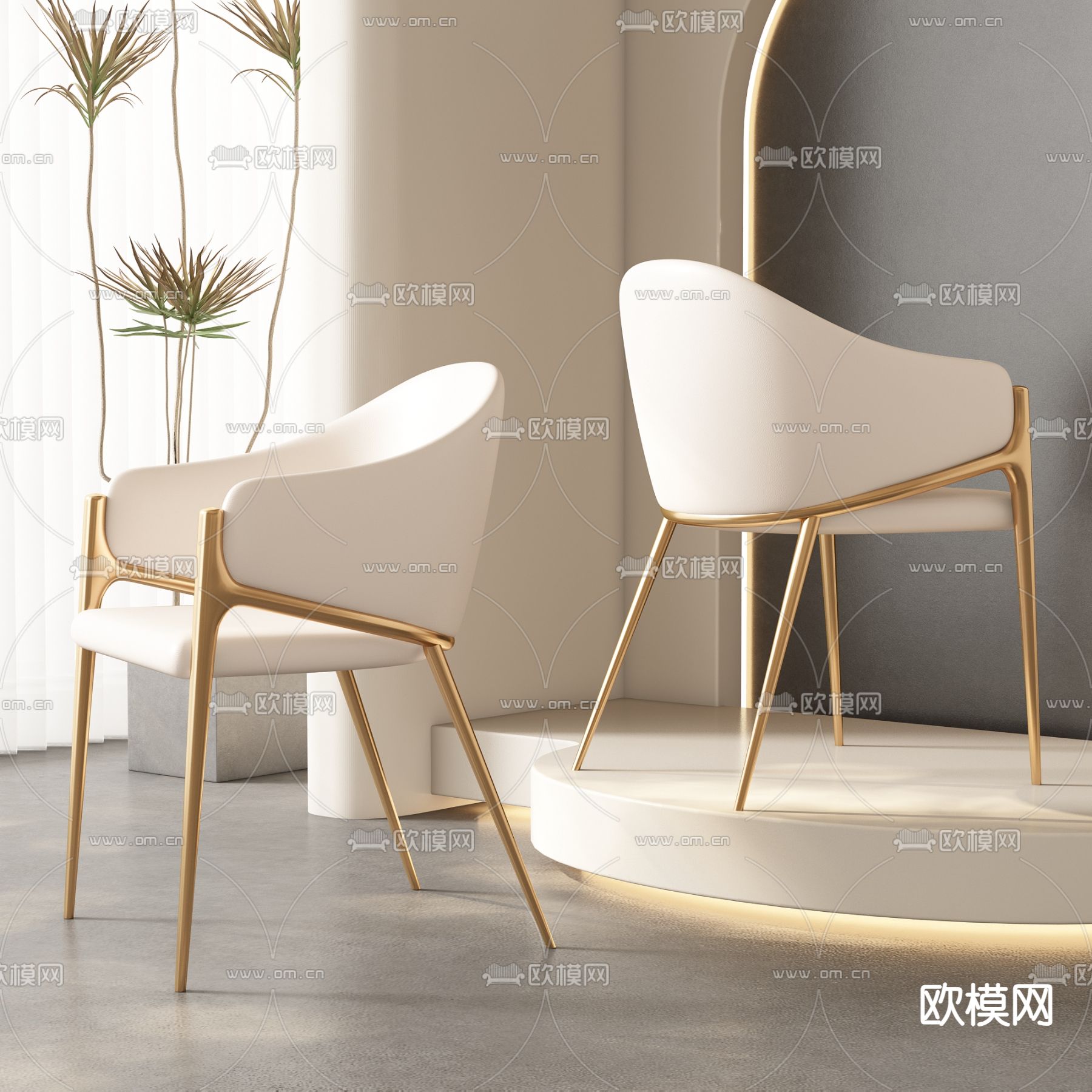 奶油风椅子 餐椅3d模型下载