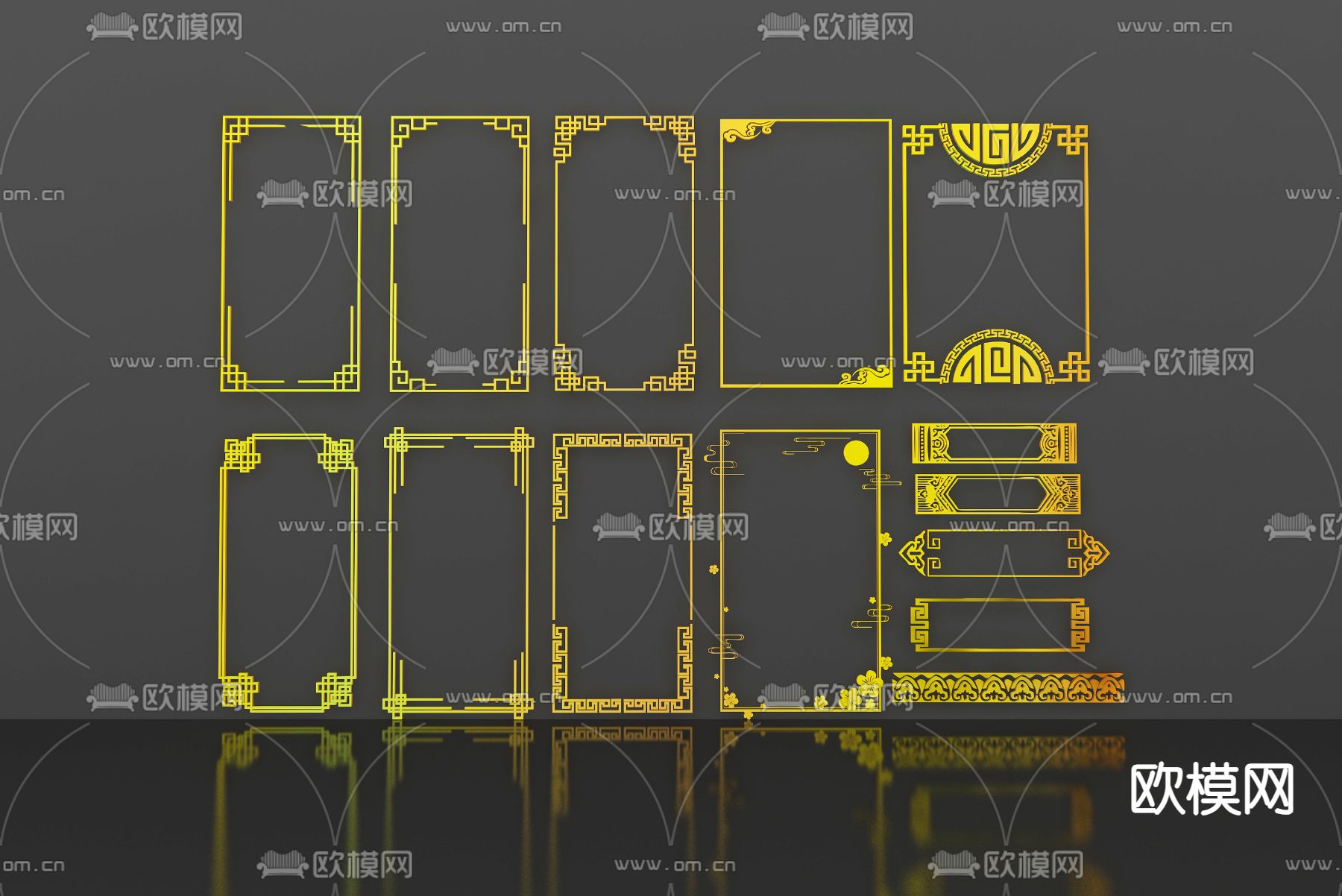 新中式花格 金属线条 角线 雕刻3d模型下载