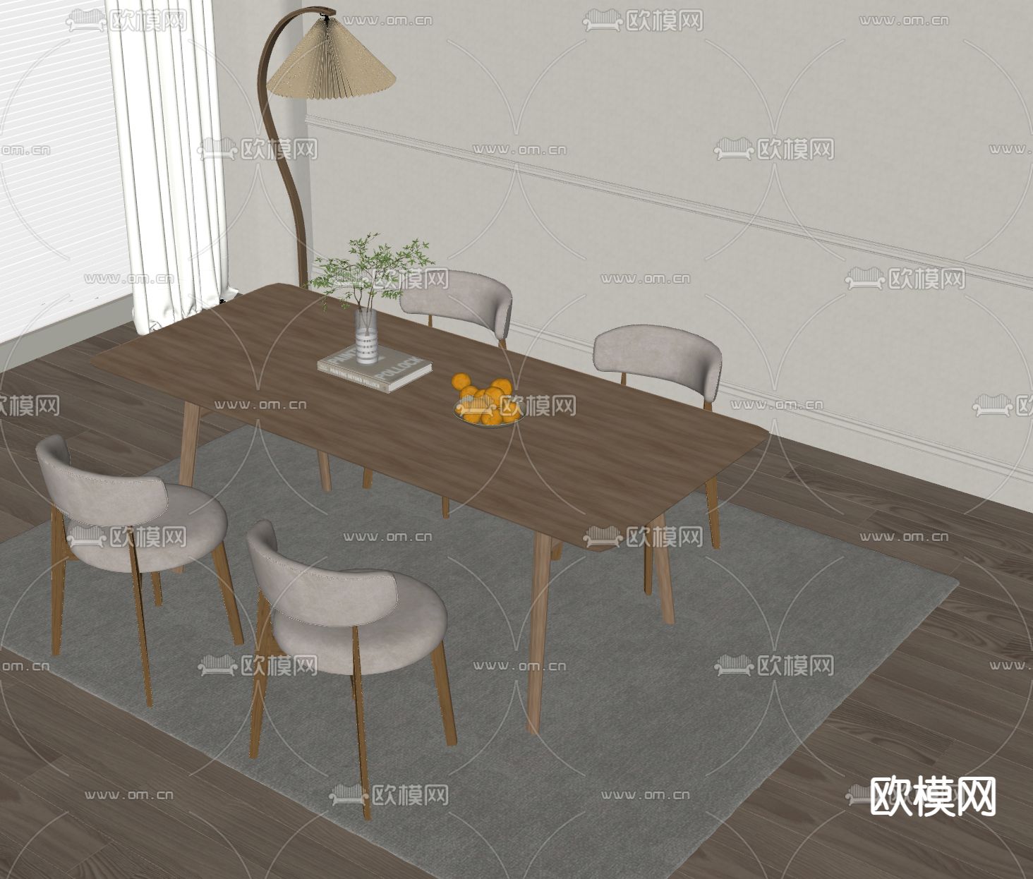 calligaris 餐桌椅su模型下载（渲染图1）