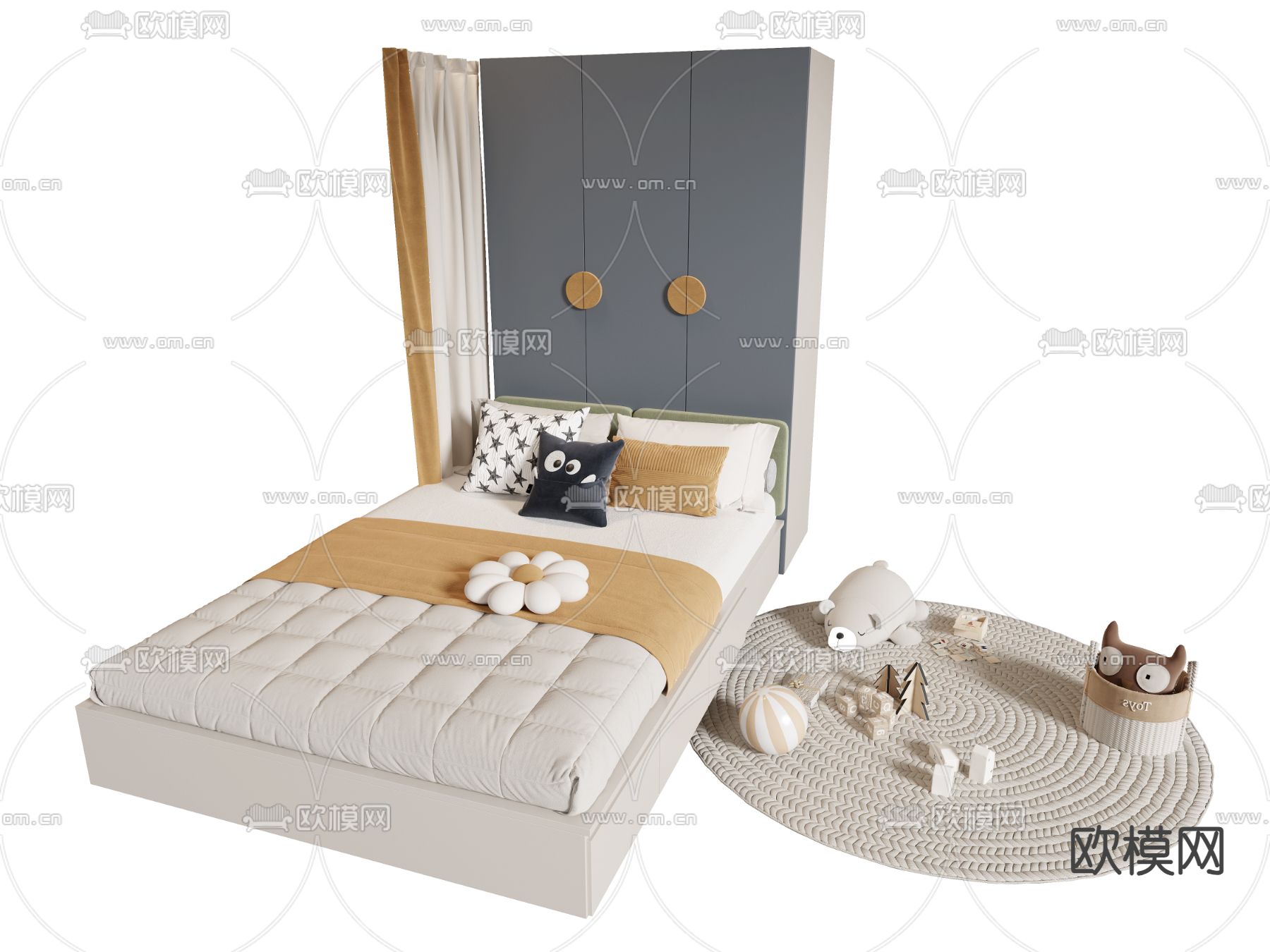 现代儿童床 榻榻米床3d模型下载