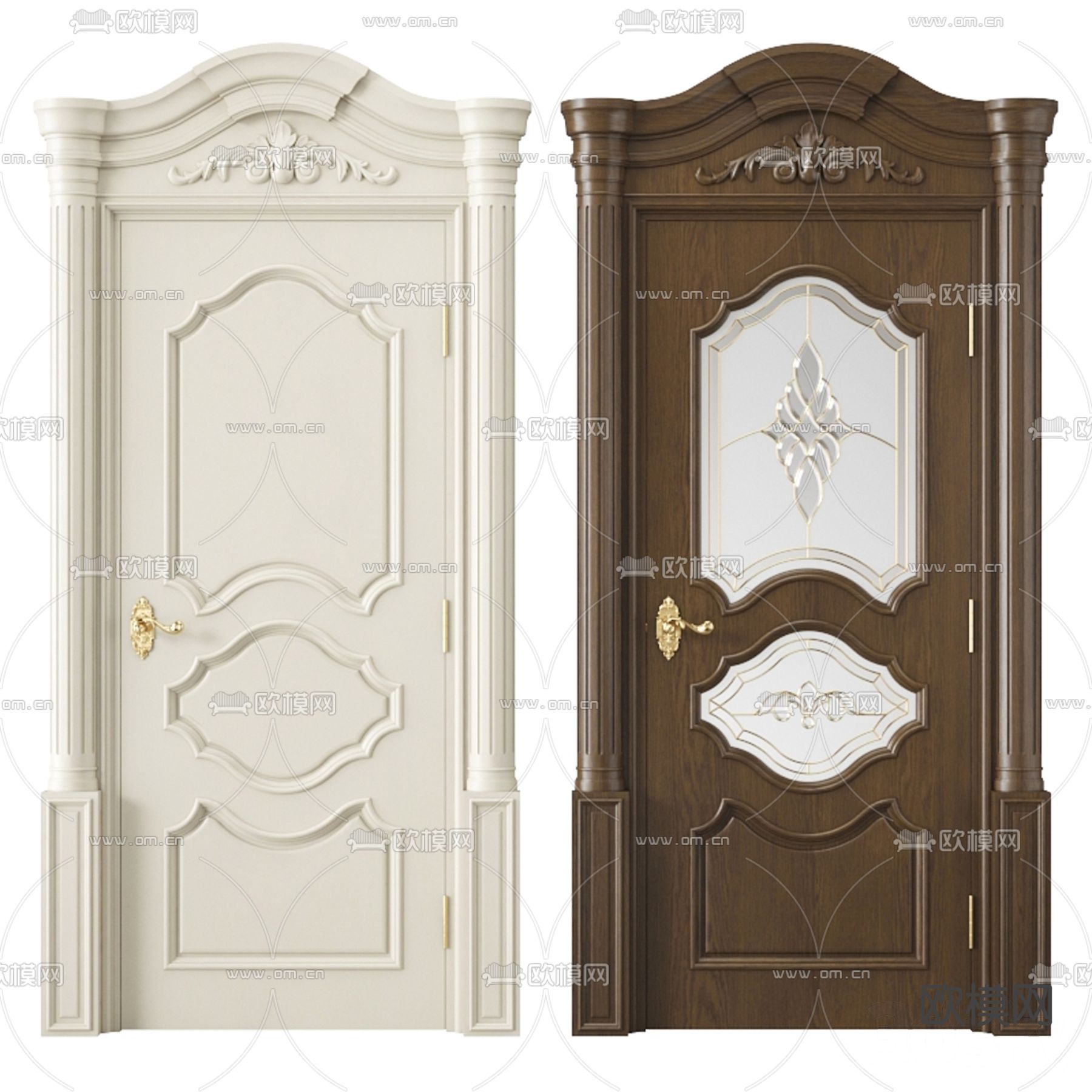 欧式房门 卧室门 平开门3d模型下载（渲染图1）