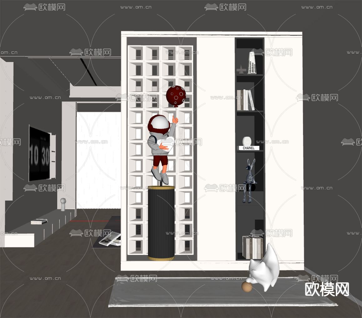 奶油风玄关鞋柜su模型下载（渲染图1）