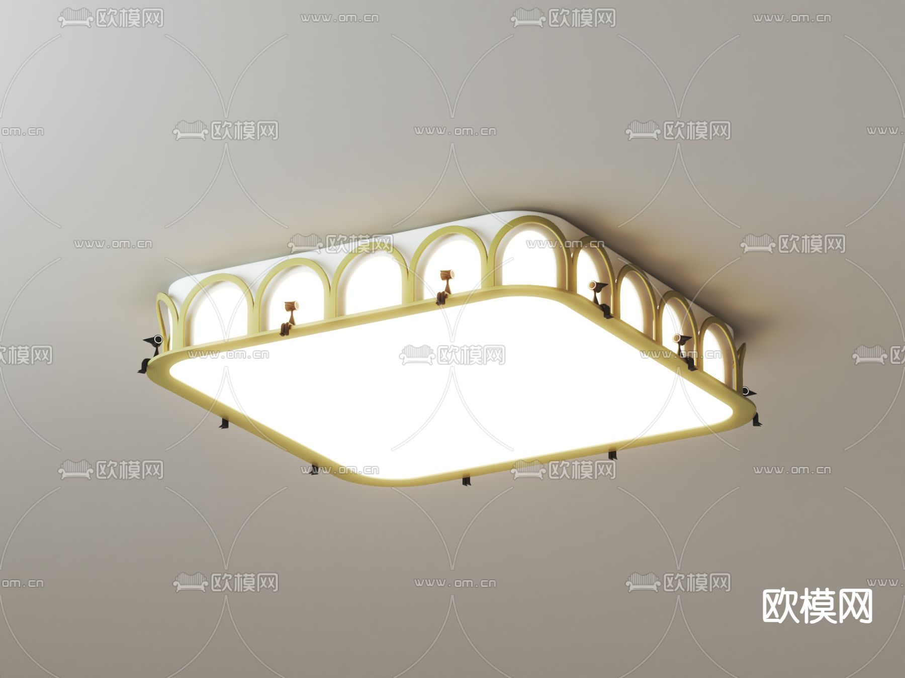 奶油风吸顶灯su模型下载（渲染图3）