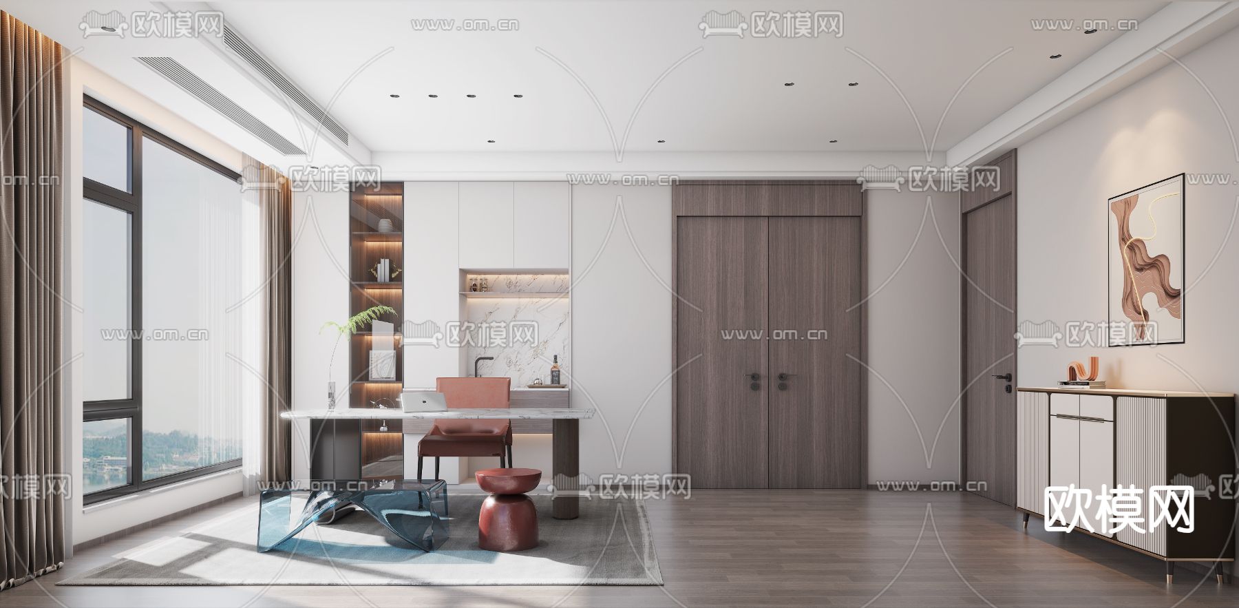 现代书房3d模型下载