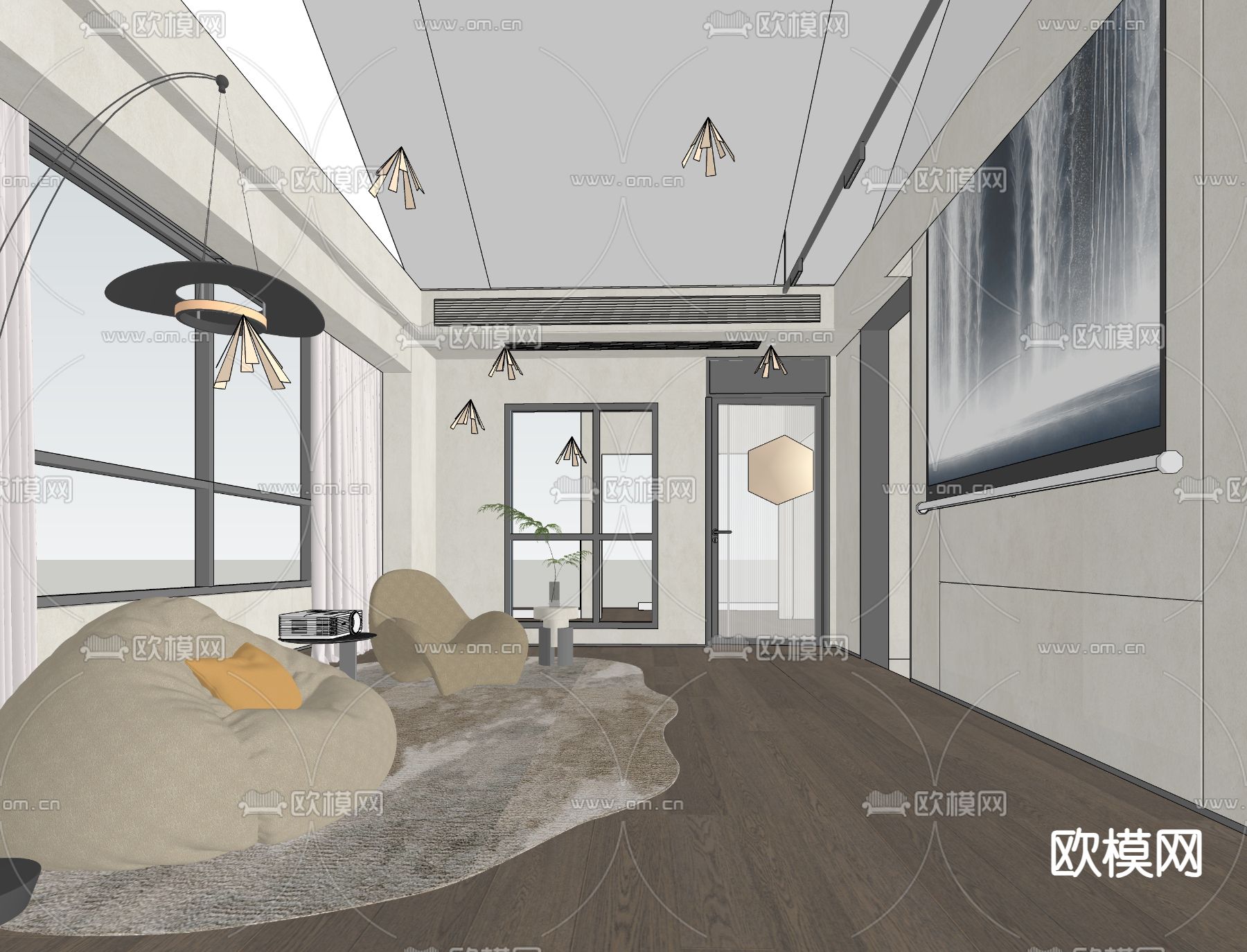 现代休闲空间su模型下载（渲染图1）