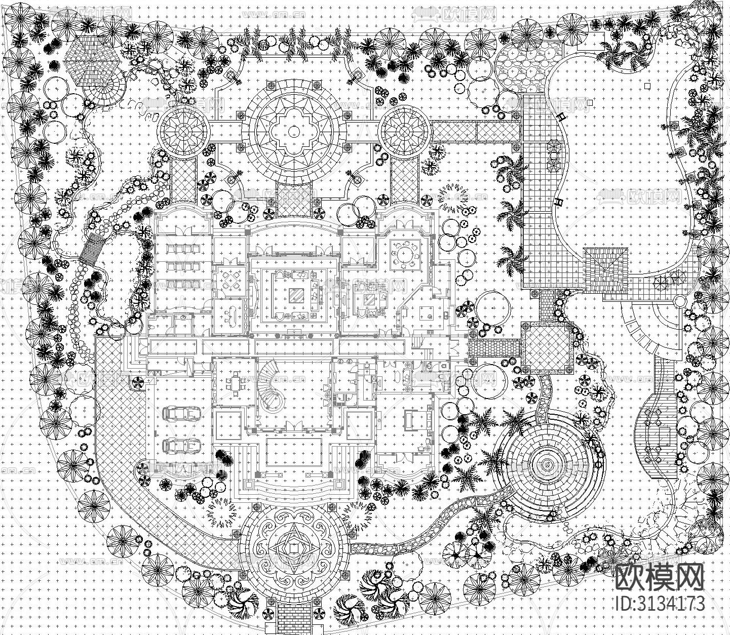 私家别墅庭院景观工程cad施工图下载（渲染图1）