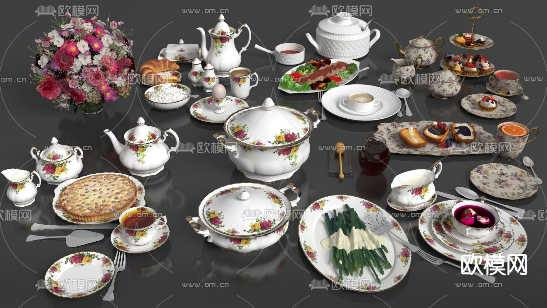 下午茶 美食 糕点 甜品 咖啡 餐具3d模型下载