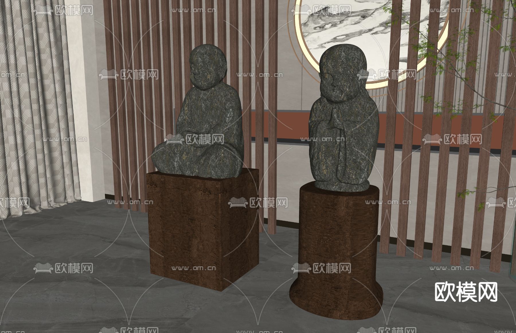 新中式佛像 雕塑摆件su模型下载（渲染图1）