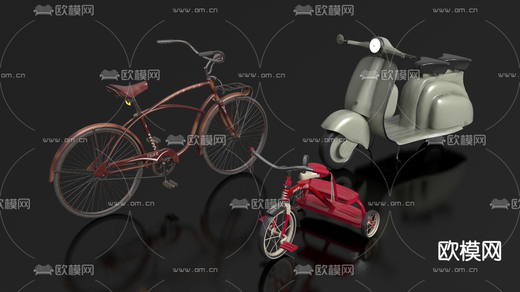 自行车 儿童车 脚踏车 摩托车3d模型下载