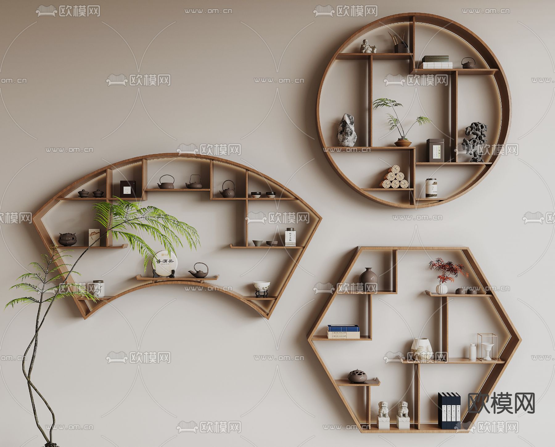 新中式茶柜 茶架3d模型下载
