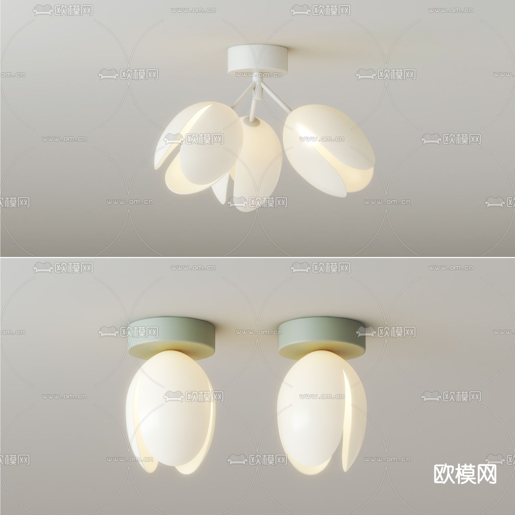 奶油风吸顶灯su模型下载（渲染图4）