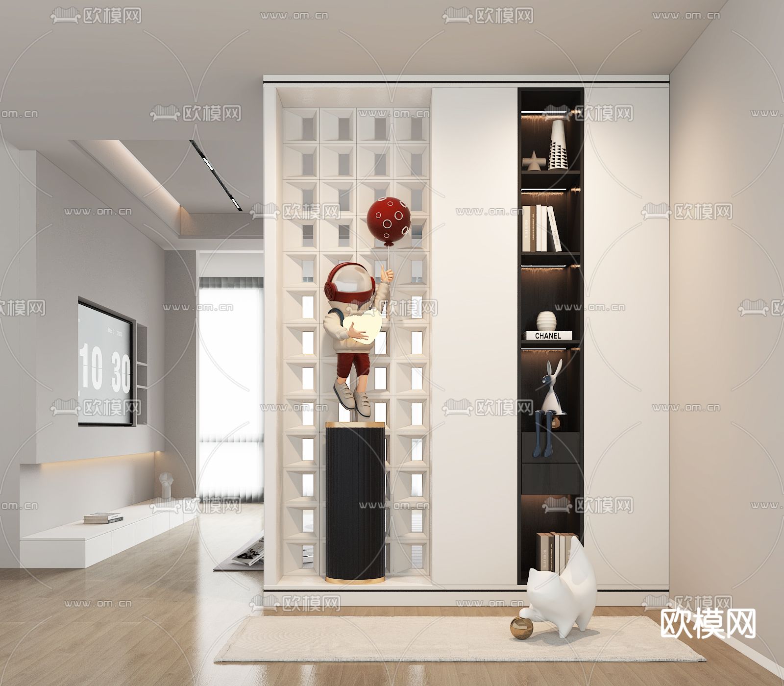 奶油风玄关鞋柜su模型下载（渲染图2）