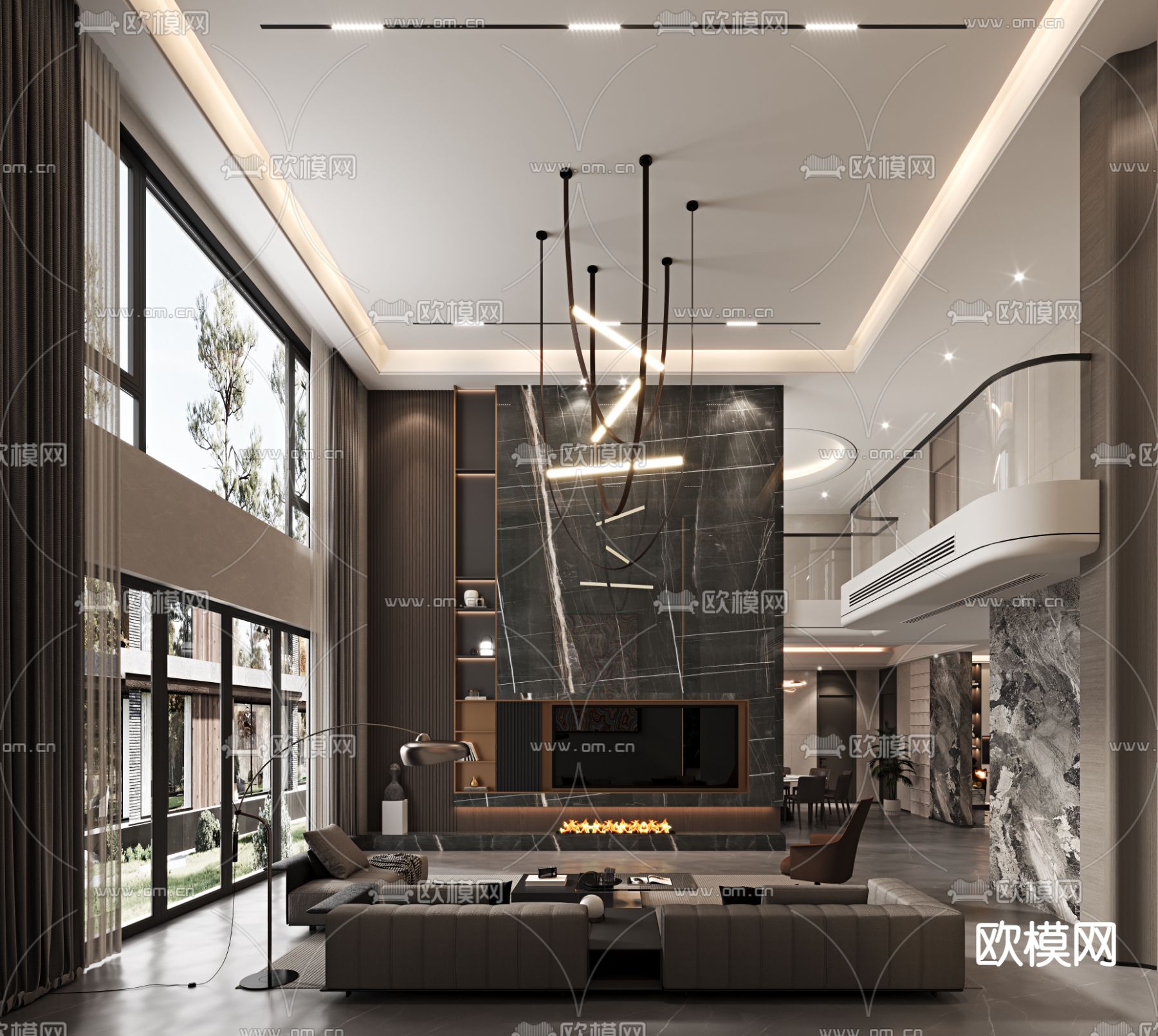 别墅客厅 别墅中空3d模型下载（渲染图1）