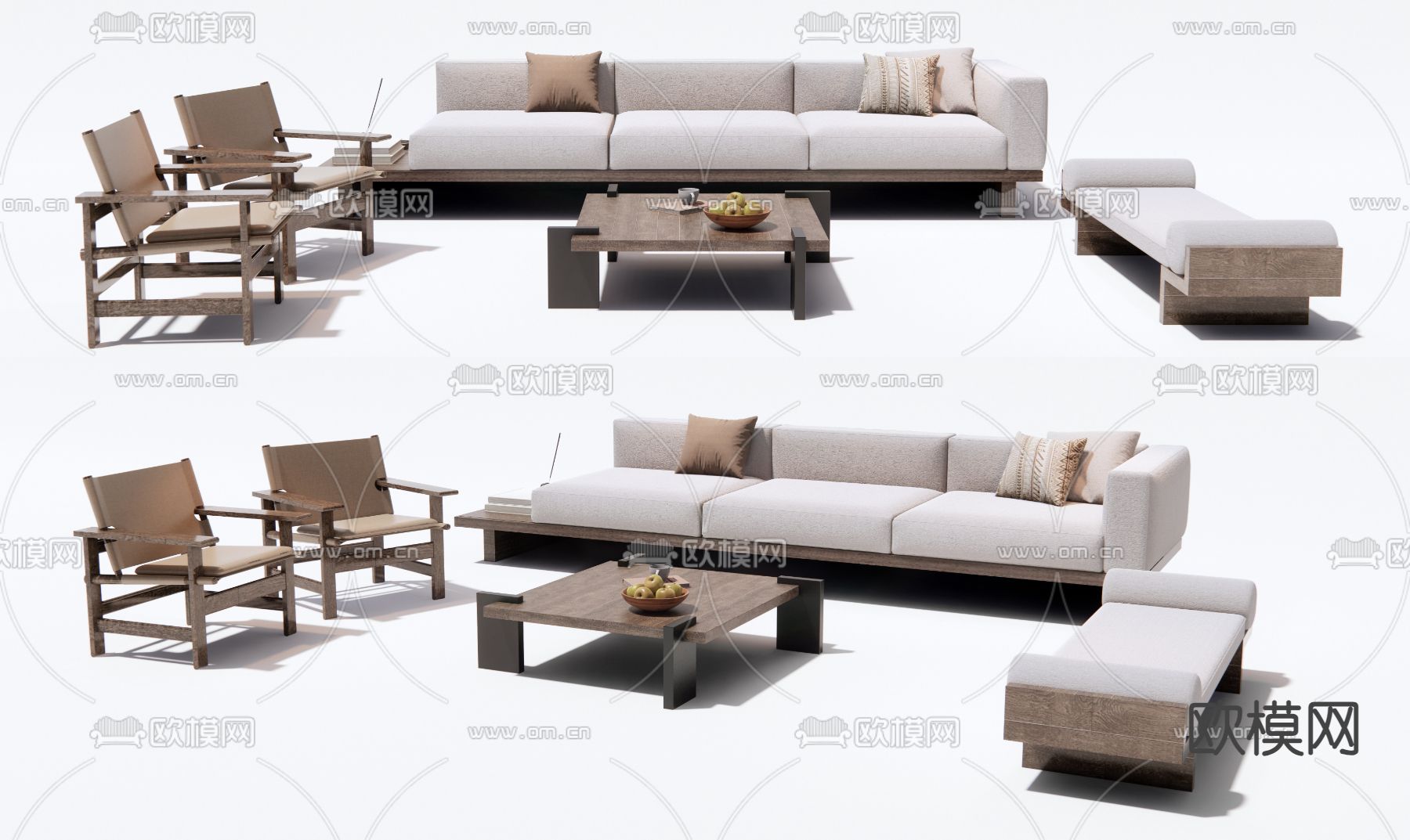 侘寂风组合沙发su模型下载（渲染图2）