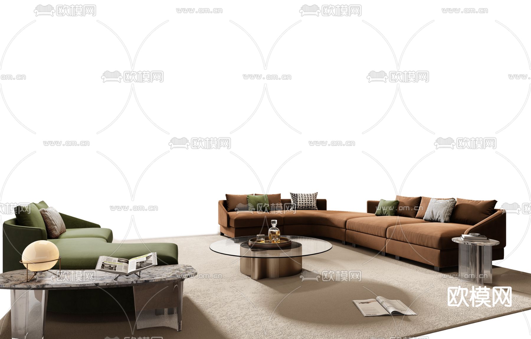 Minotti 米洛提 现代组合沙发 弧形沙发3d模型下载