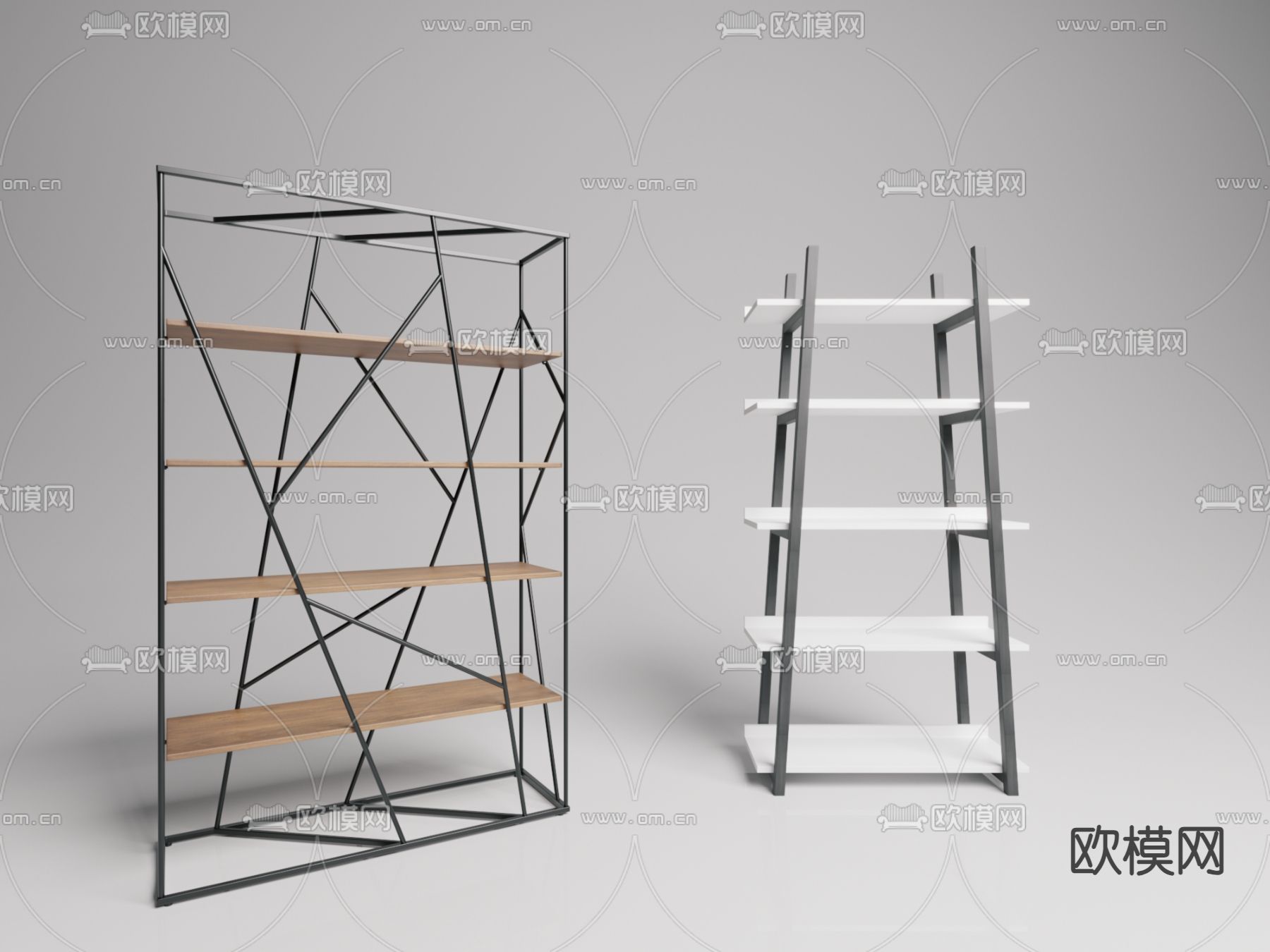 现代书架 收纳架 置物架3d模型下载