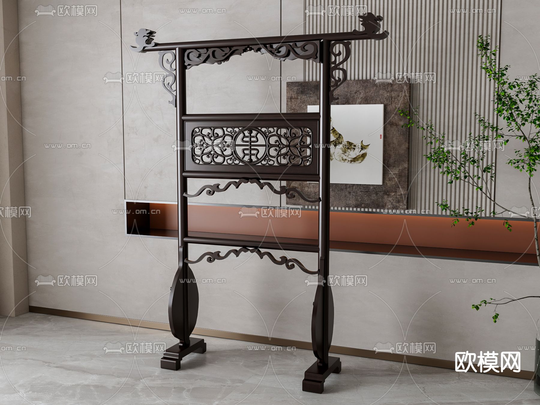 中式雕花衣架 挂衣架3d模型下载