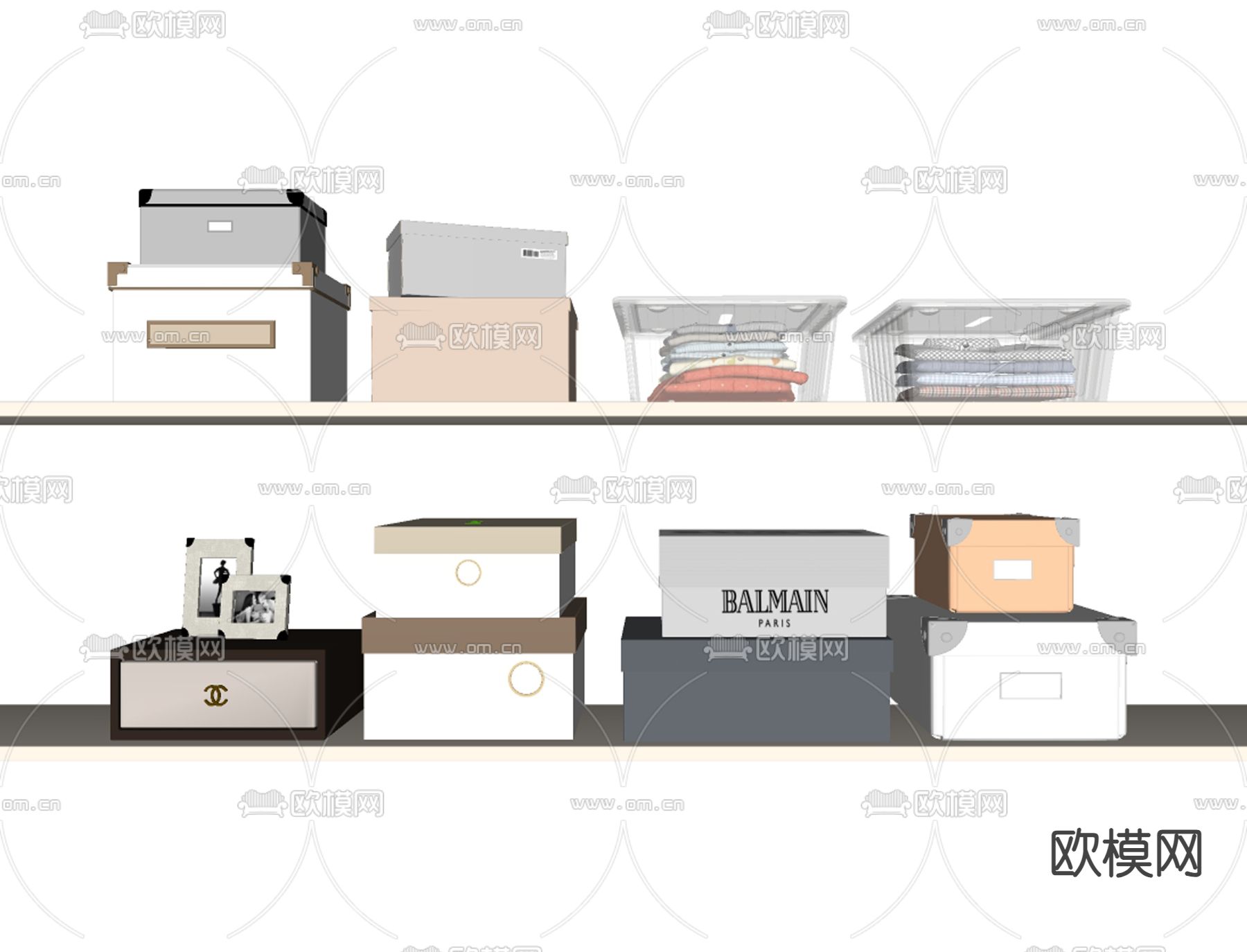 现代盒子箱子 收纳筐su模型下载（渲染图1）
