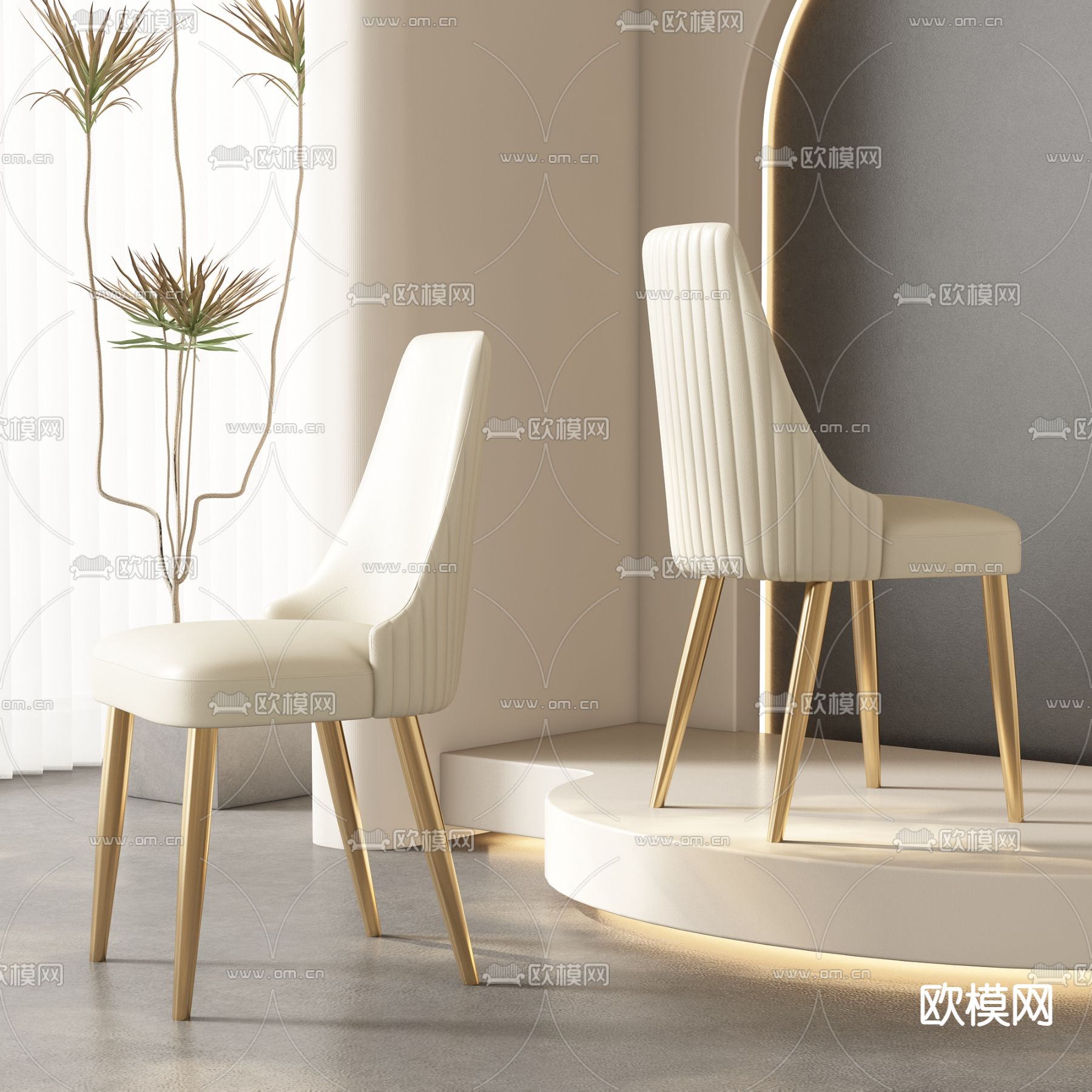 奶油风椅子 餐椅3d模型下载