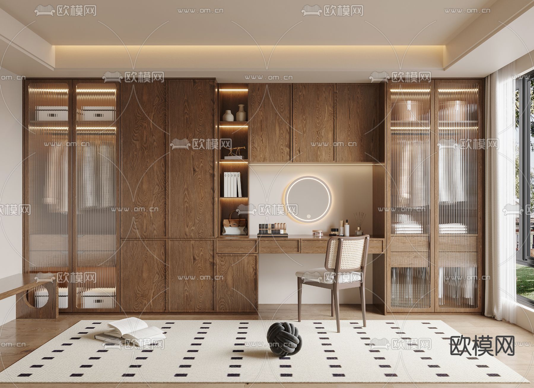 中古风衣柜 衣橱 一体柜3d模型下载