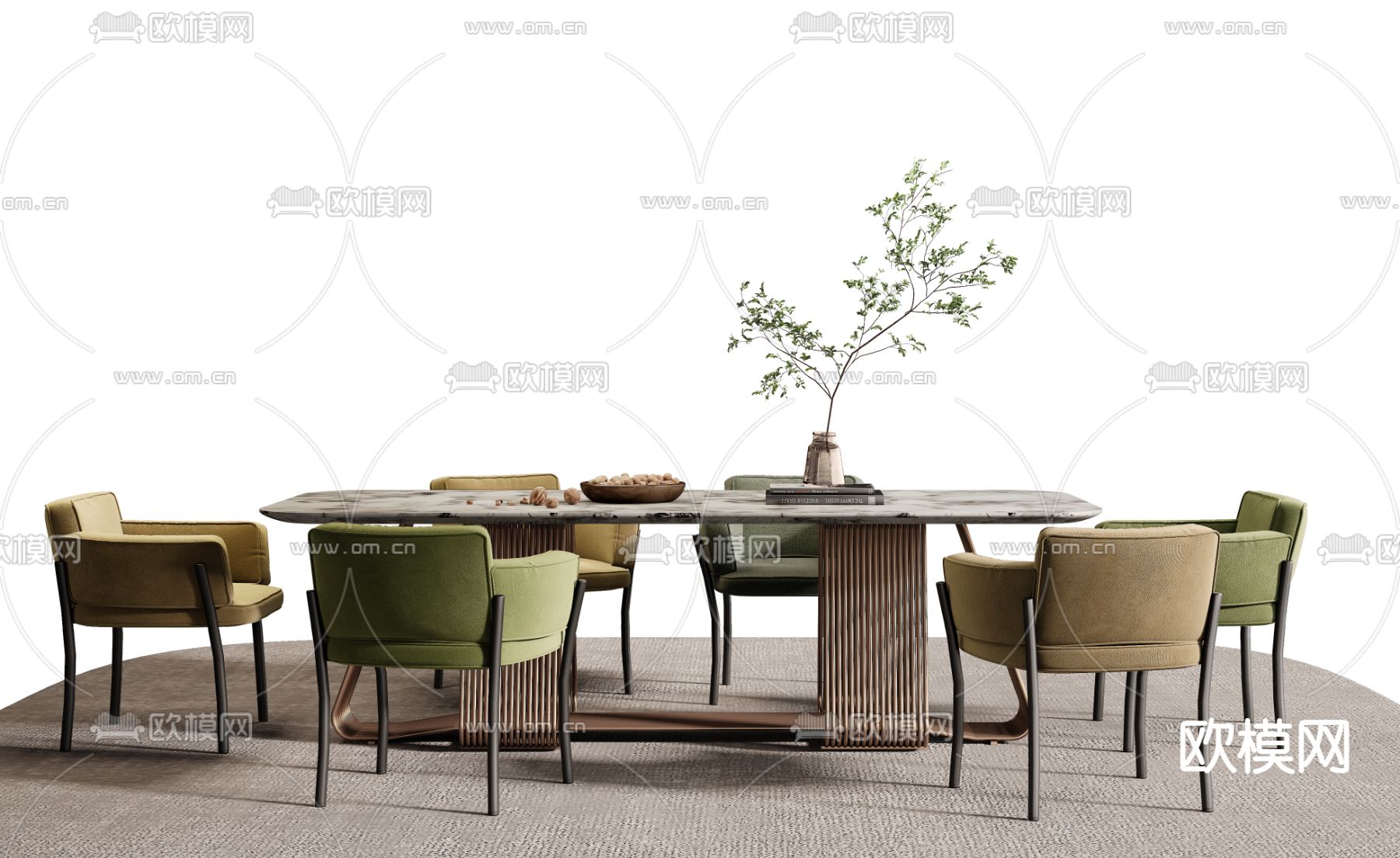 Minotti 米洛提 条形餐桌椅 岩板餐桌3d模型下载