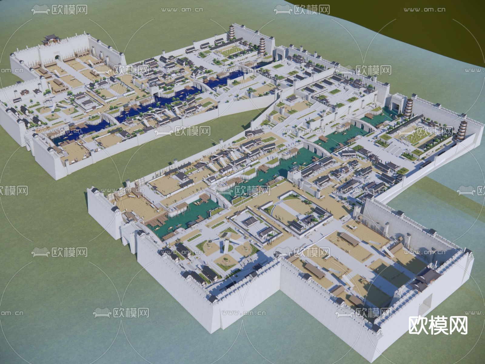 古建筑群su模型下载（渲染图2）