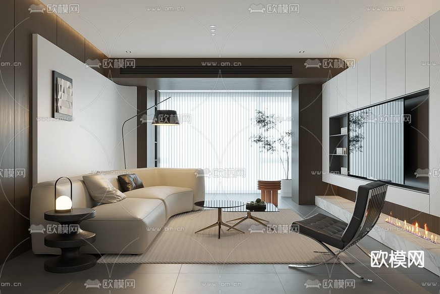 现代客厅3d模型下载