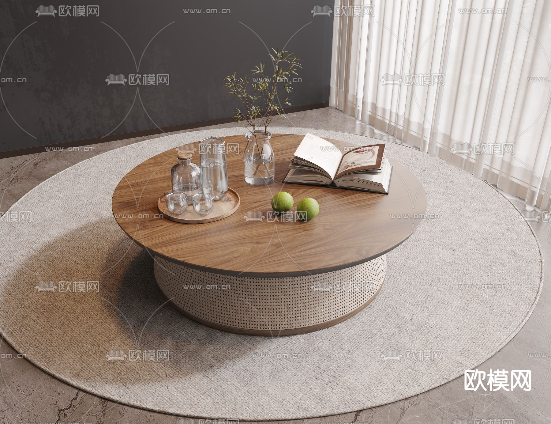 中古风茶几3d模型下载