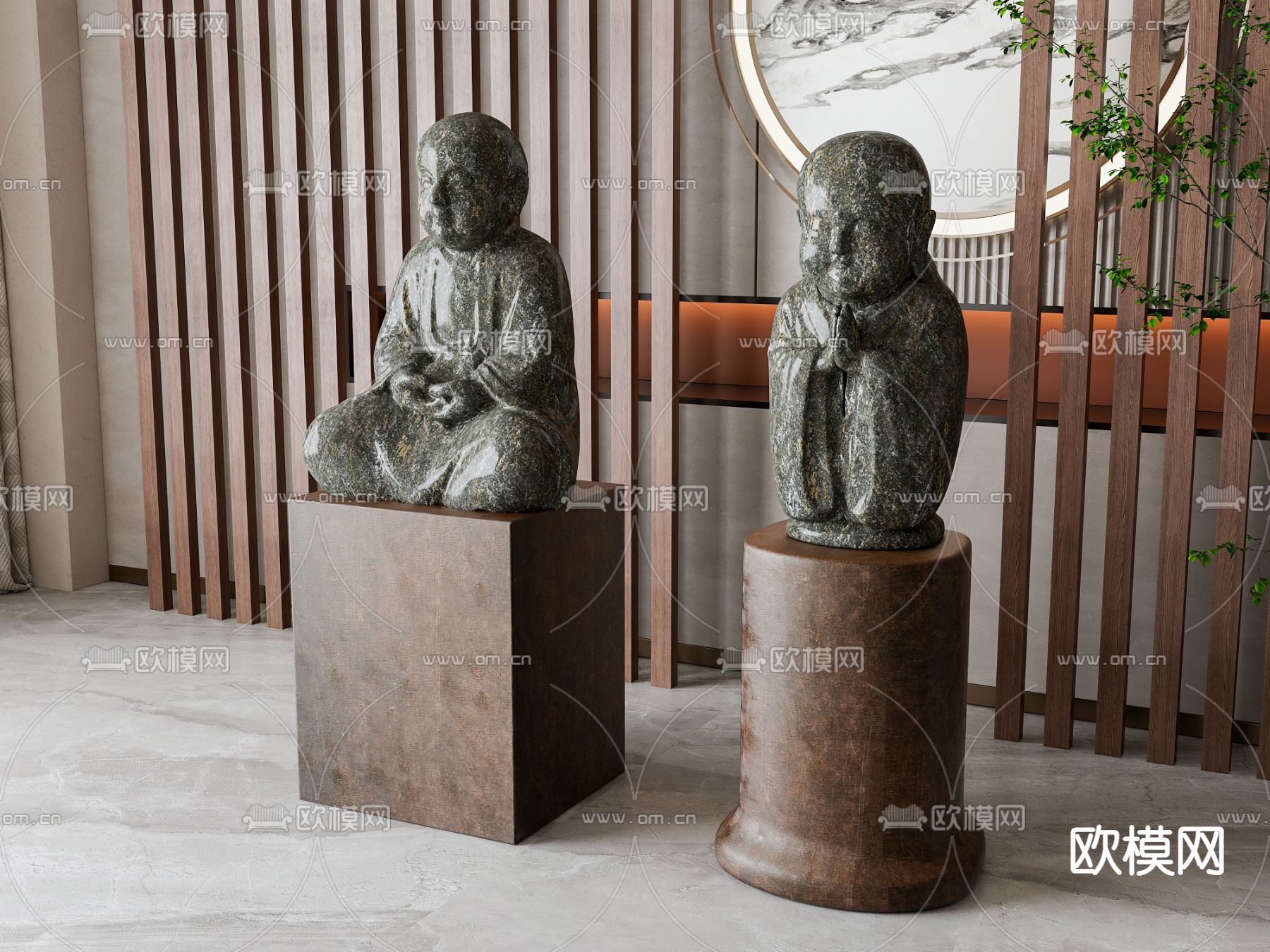 新中式佛像 雕塑摆件su模型下载（渲染图2）