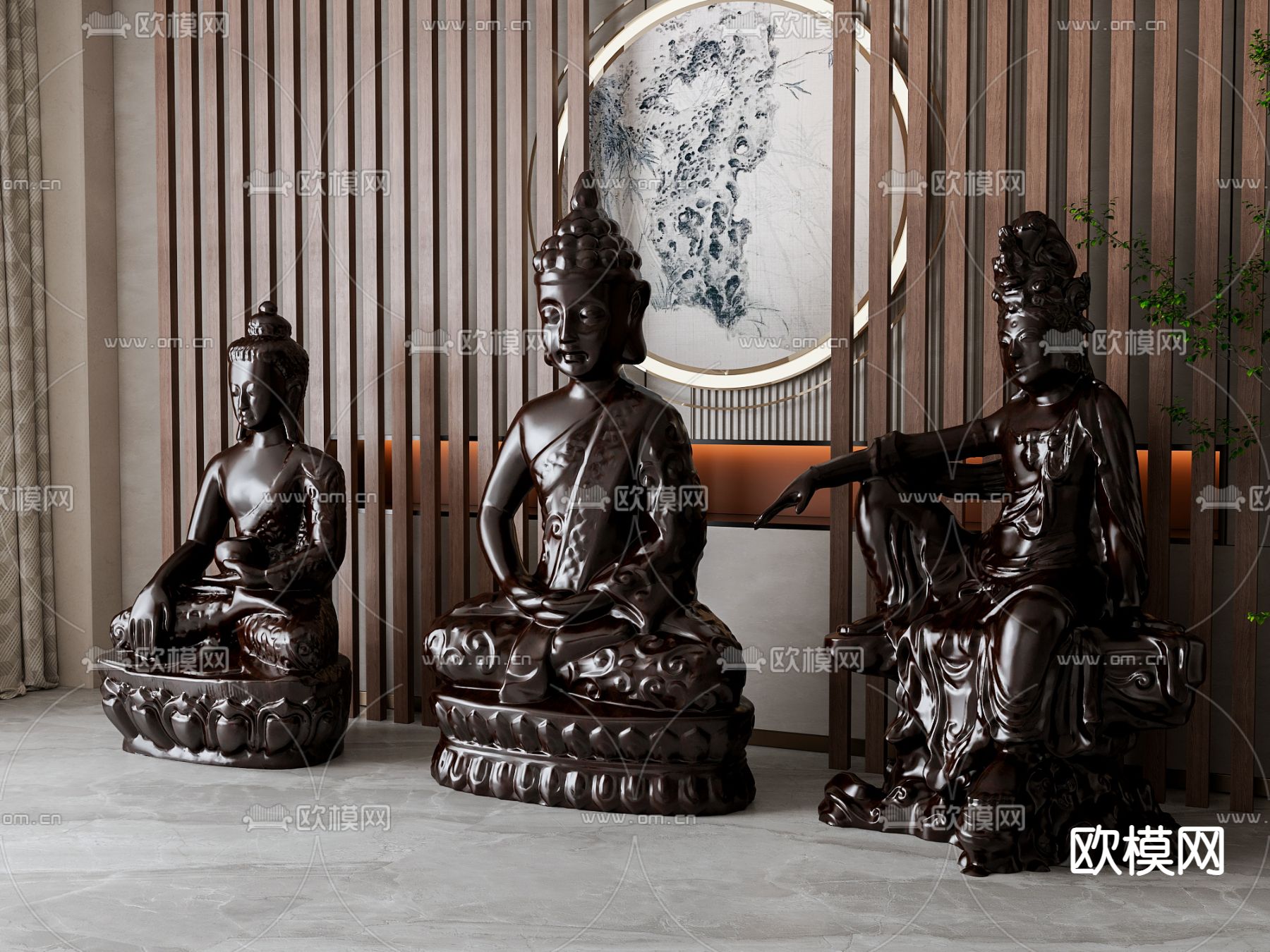 新中式佛像 雕塑摆件su模型下载（渲染图2）