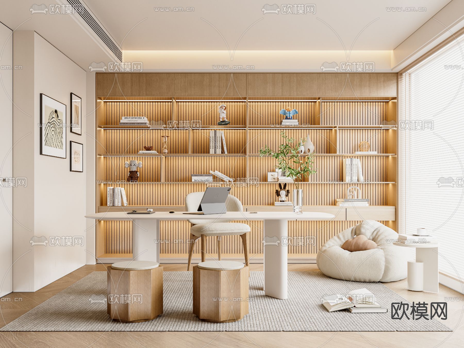 现代书房3d模型下载