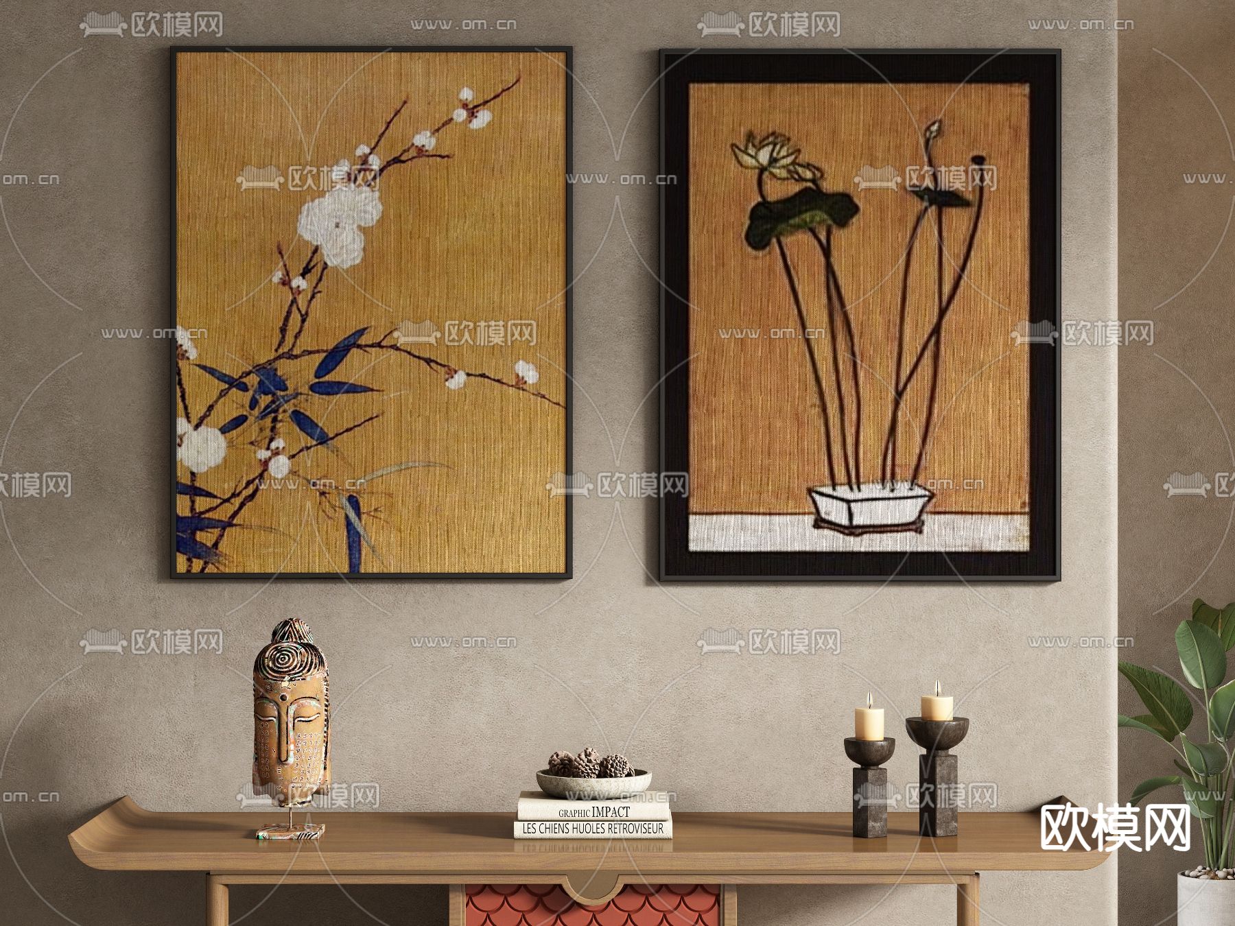 中古风装饰画 花朵画 挂画3d模型下载