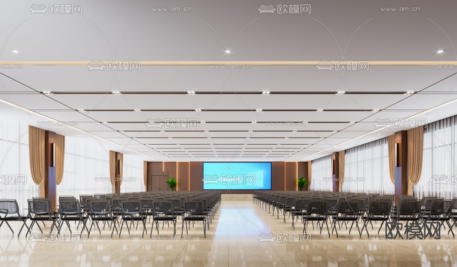 现代会议室 大型会议厅3d模型下载