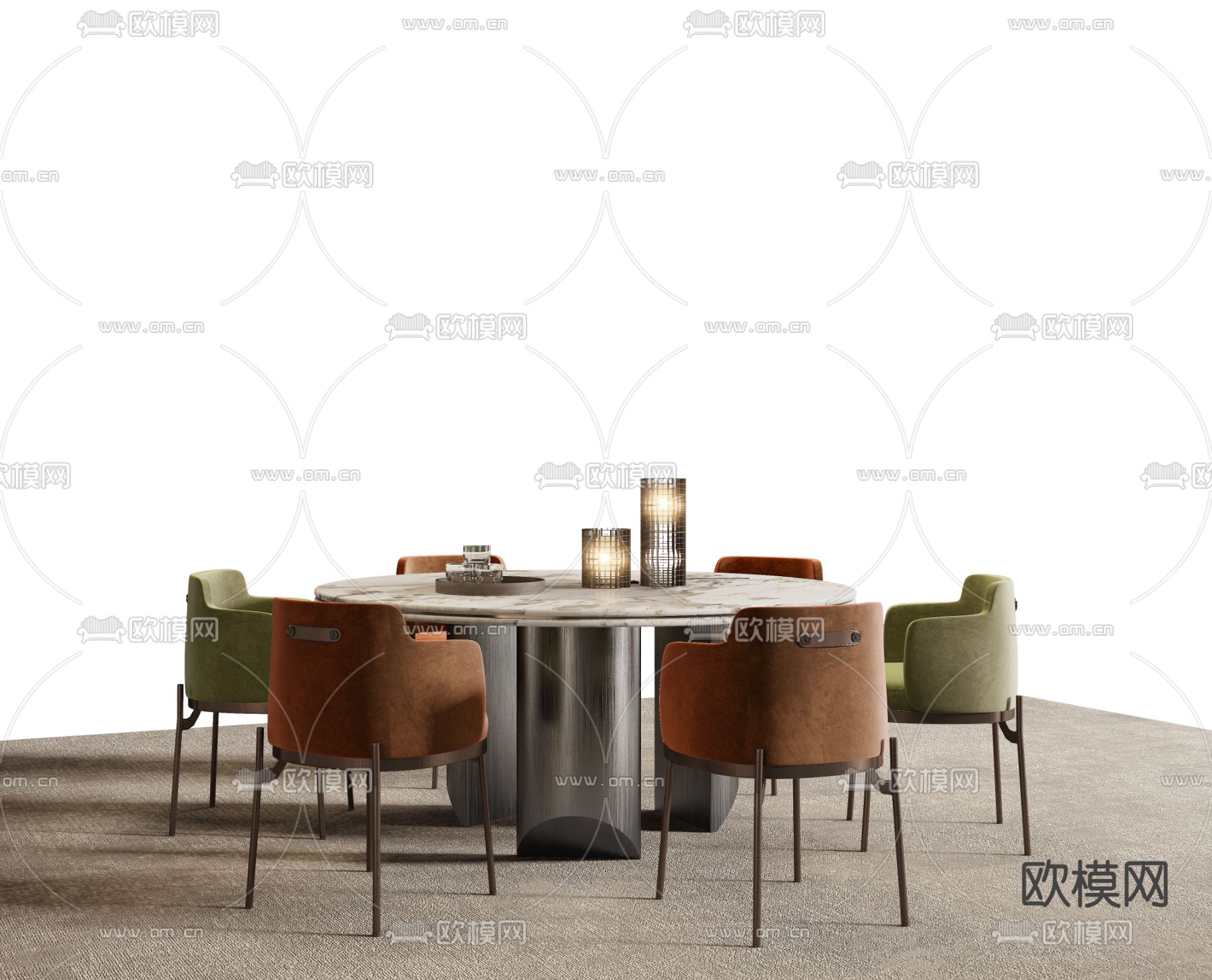 Minotti 米洛提 圆形餐桌椅 岩板餐桌3d模型下载