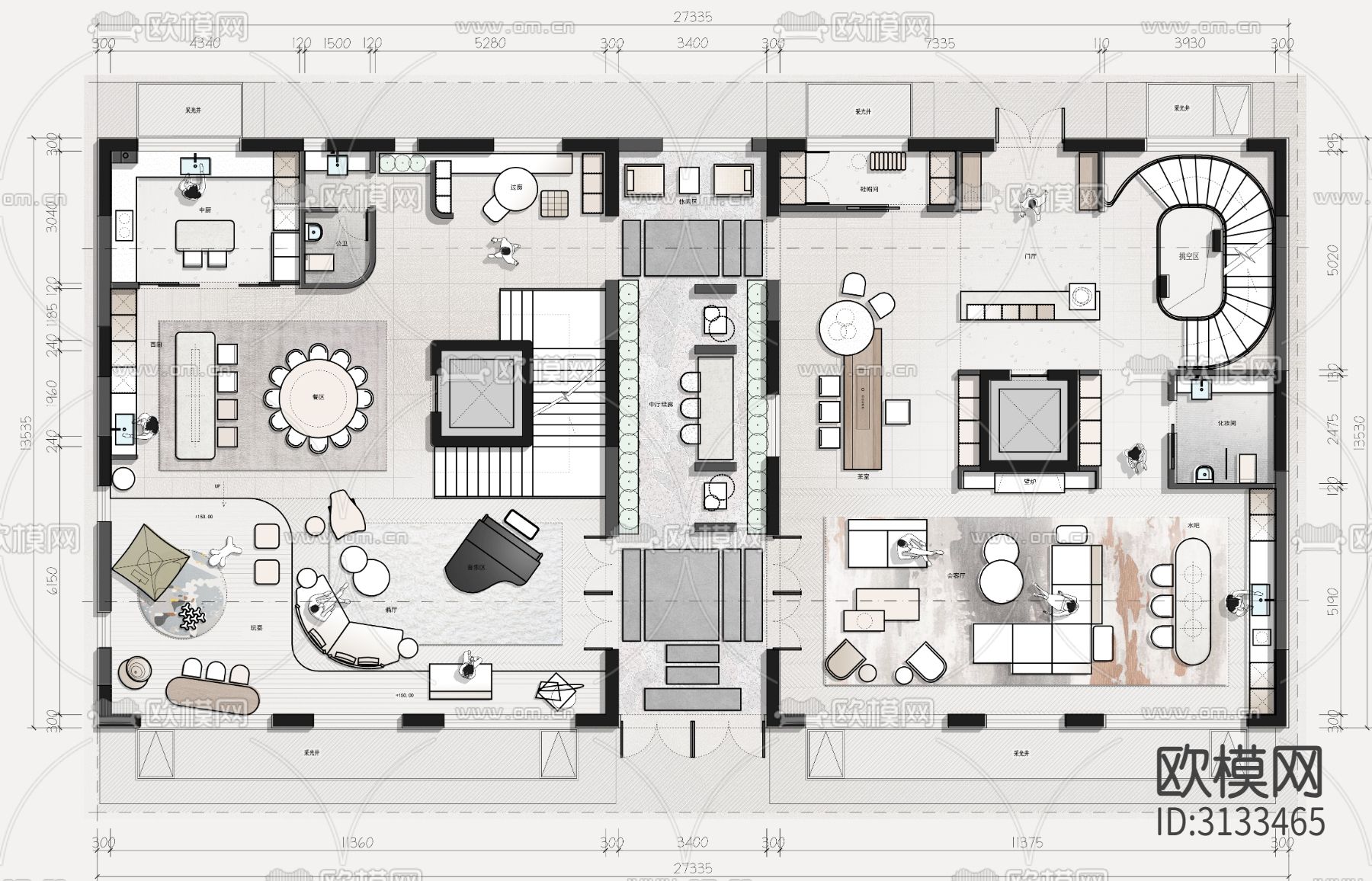 345平米两套打通大平层cad平面图下载