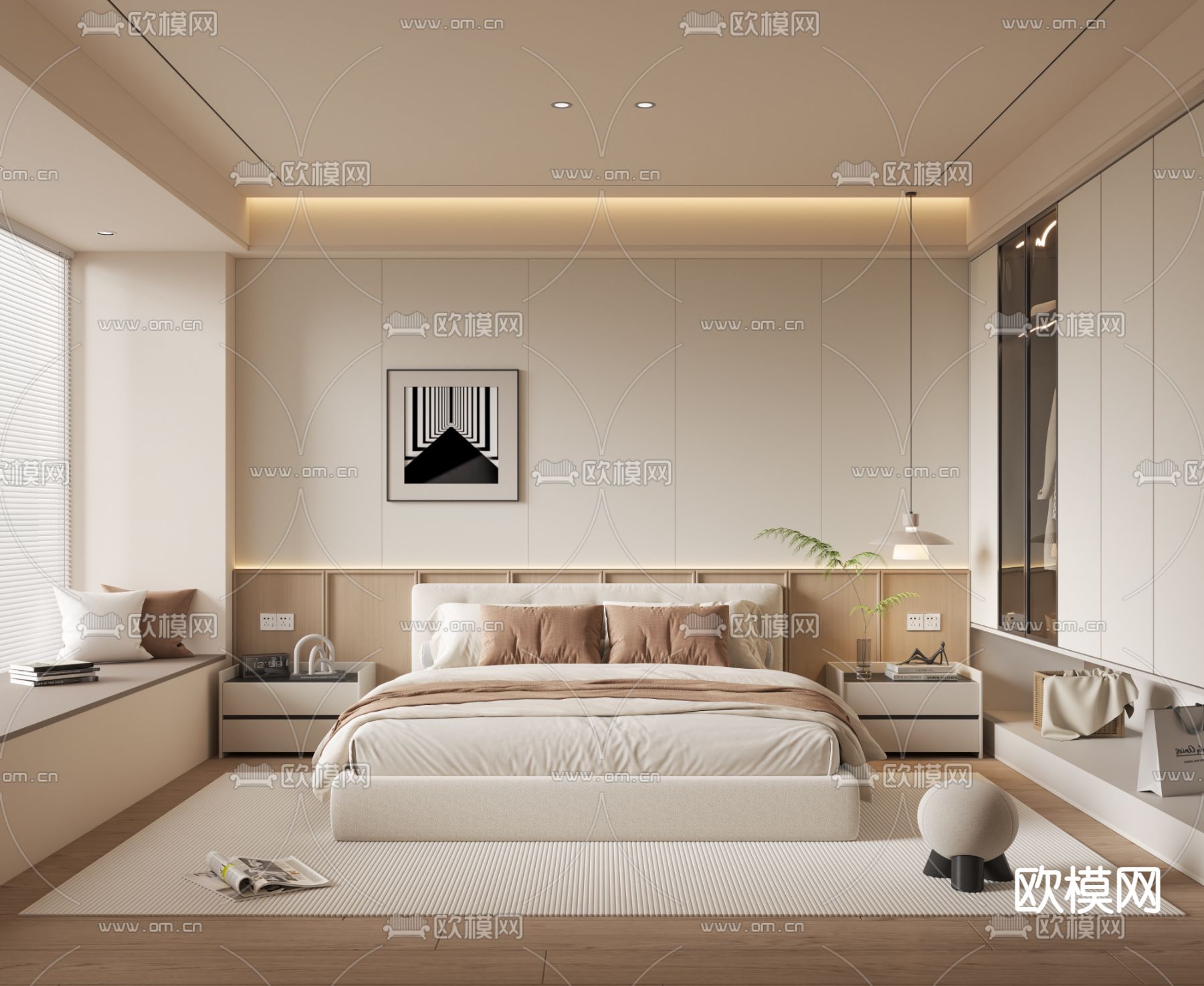 奶油风卧室 主人房3d模型下载