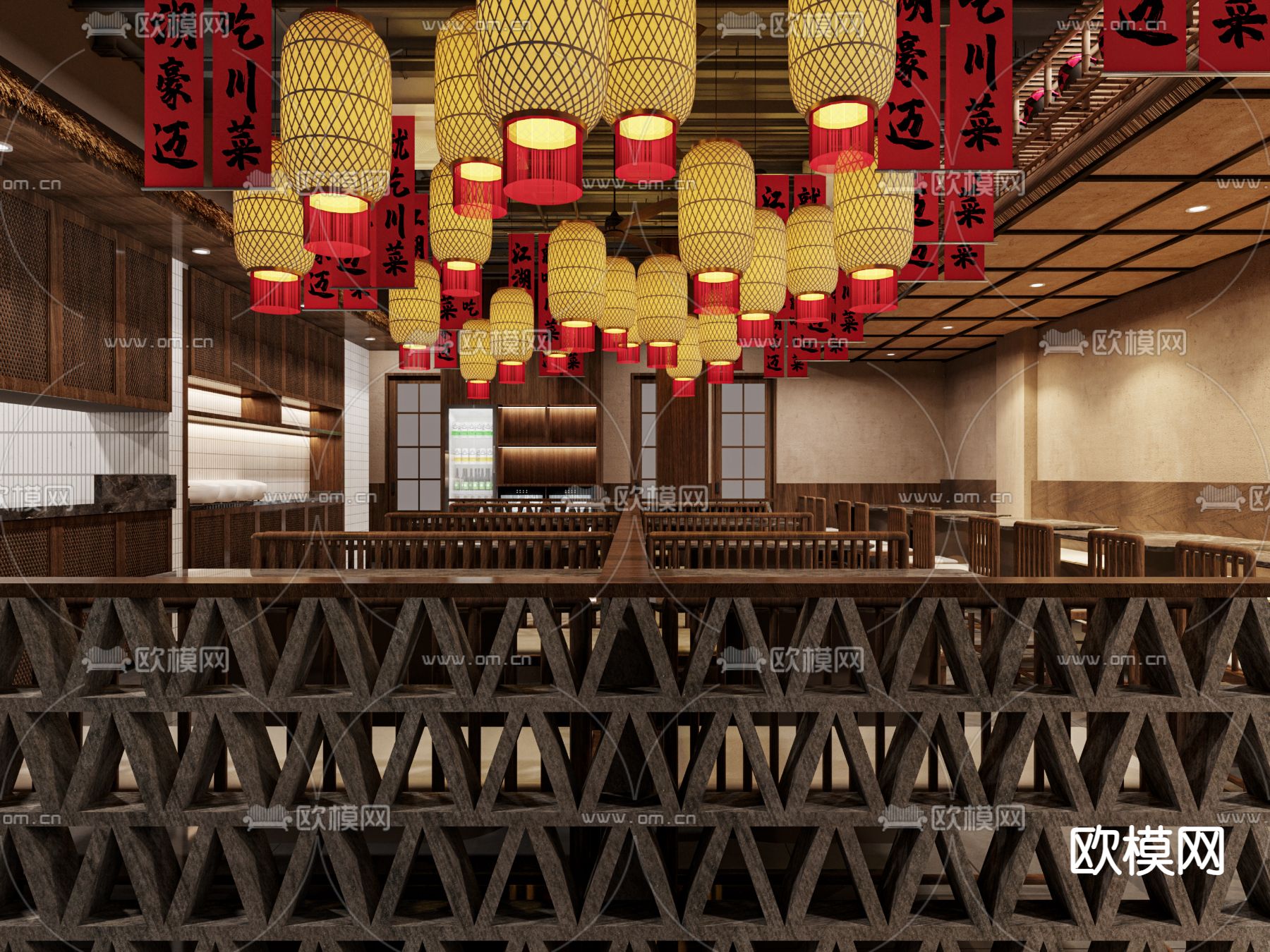 新中式火锅店 川菜馆 农家乐3d模型下载（渲染图2）