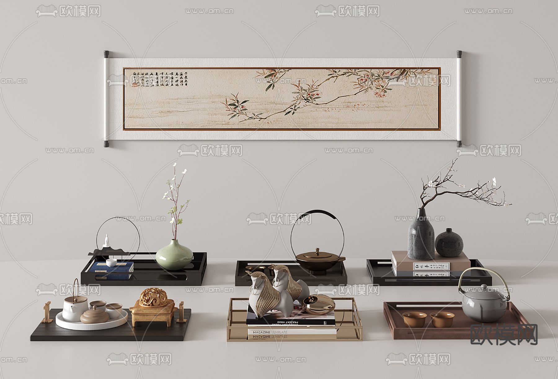 新中式茶具托盘su模型下载（渲染图2）