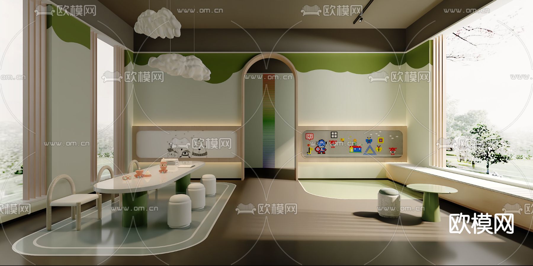 公共架空层 学堂3d模型下载