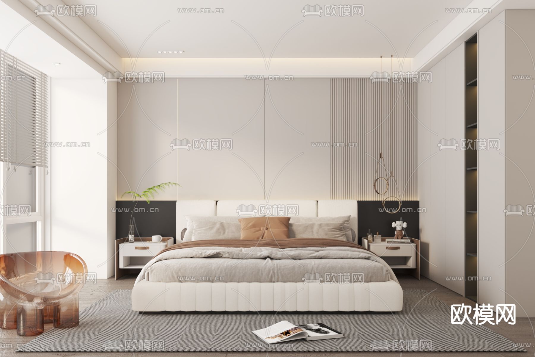 现代卧室 主人房3d模型下载