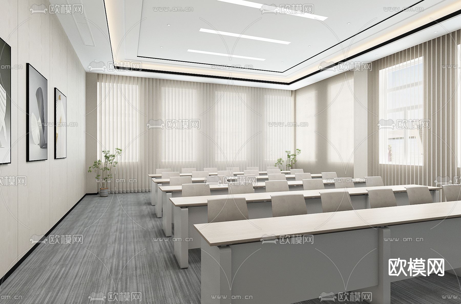 培训室 会议室 报告厅 演讲室3d模型下载（渲染图1）