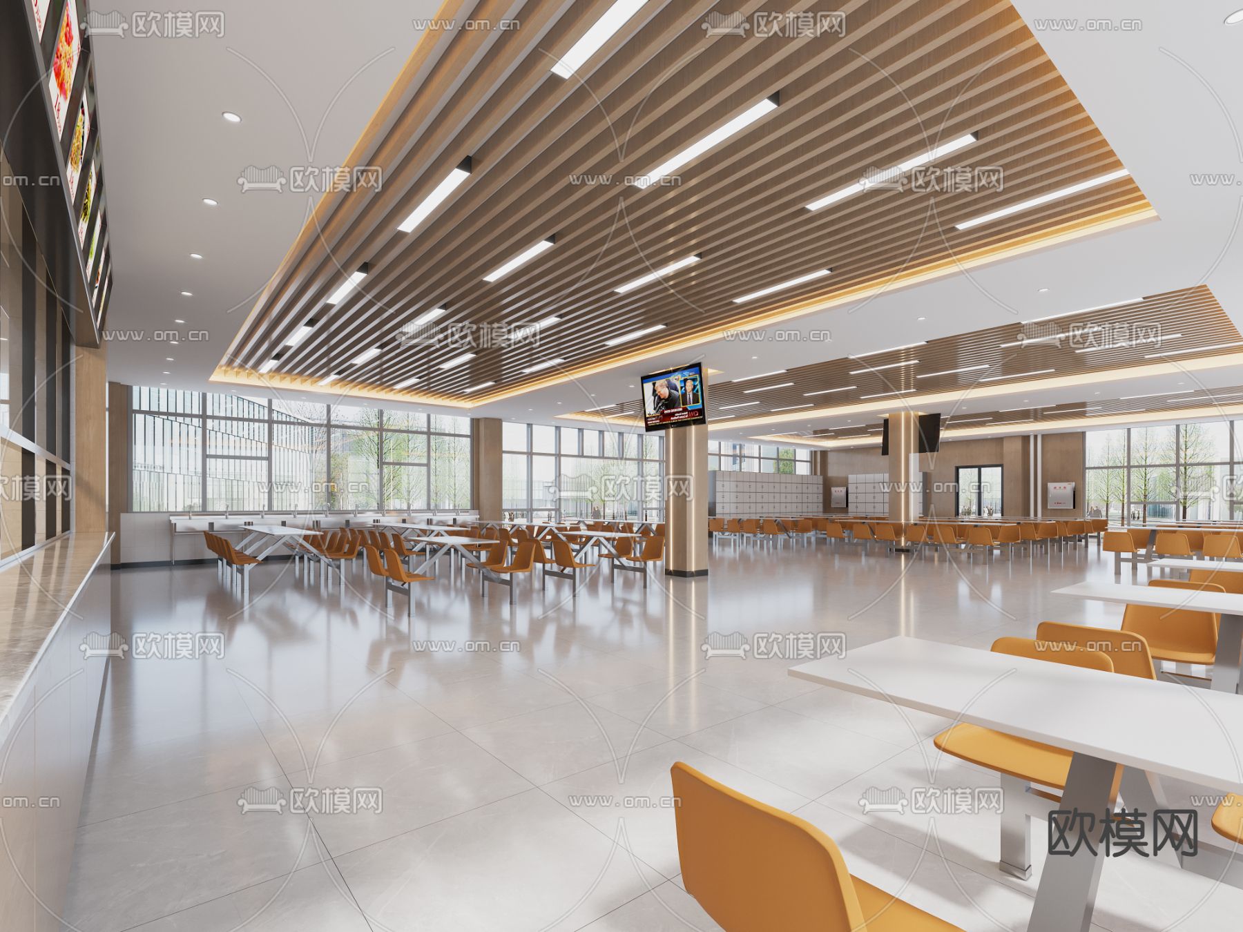 现代食堂 员工餐厅3d模型下载
