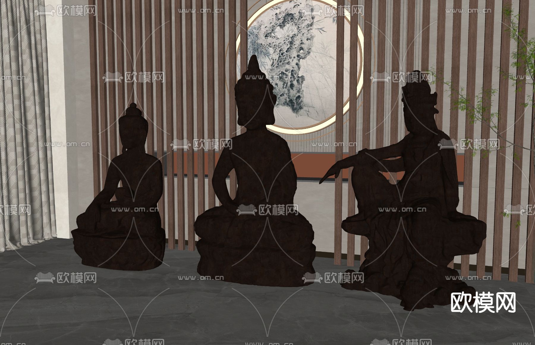 新中式佛像 雕塑摆件su模型下载（渲染图1）