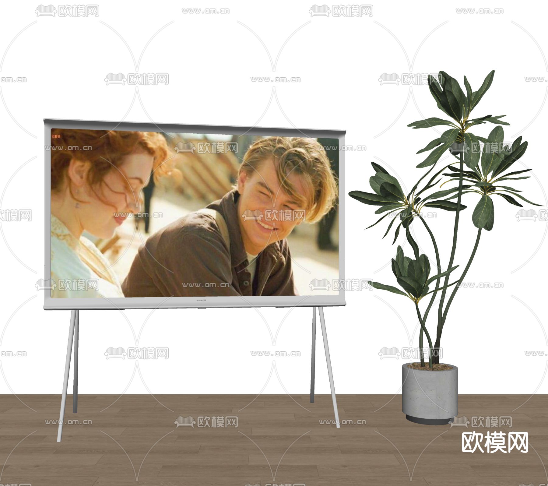 现代三星画镜电视su模型下载（渲染图1）