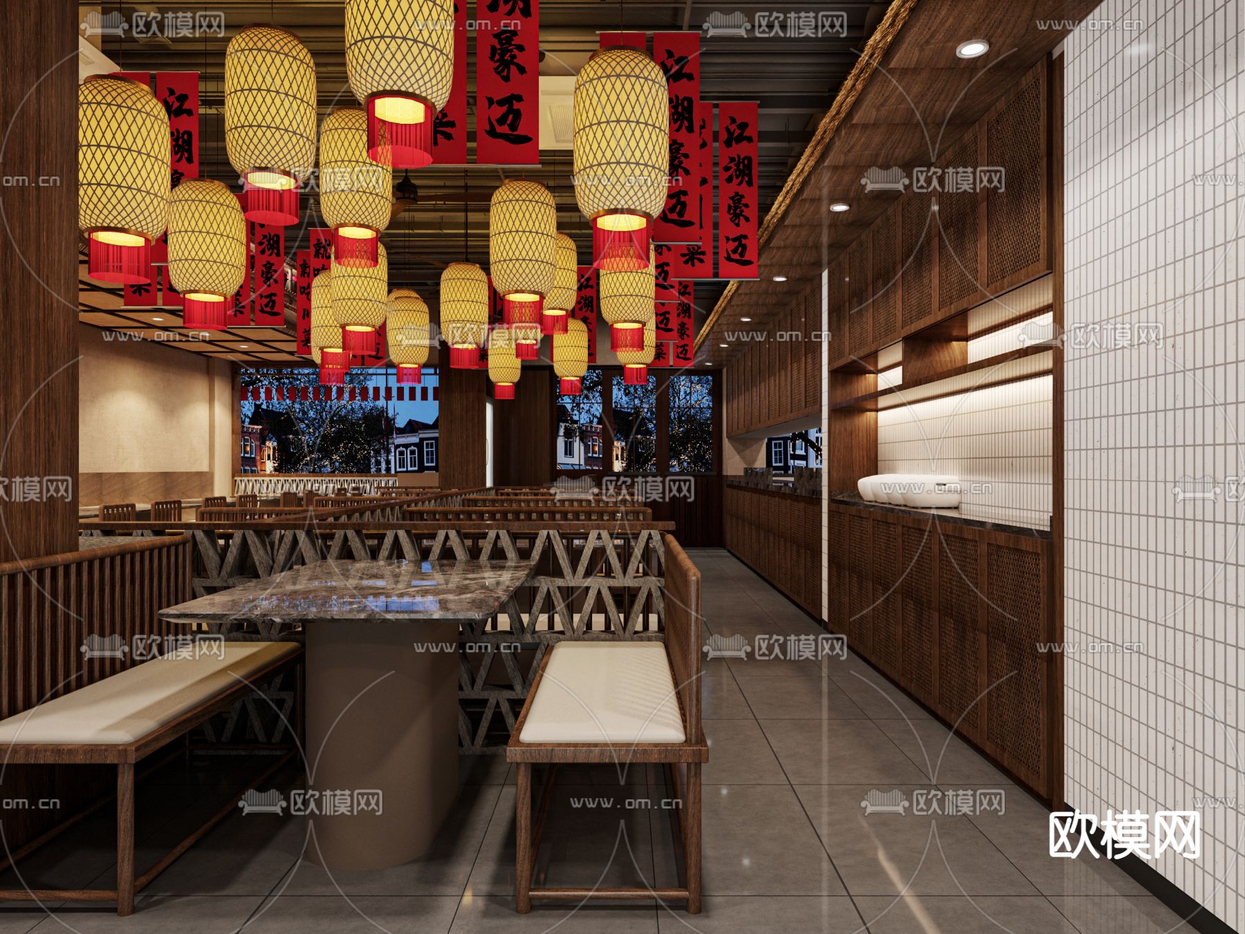 新中式火锅店 川菜馆 农家乐3d模型下载（渲染图3）