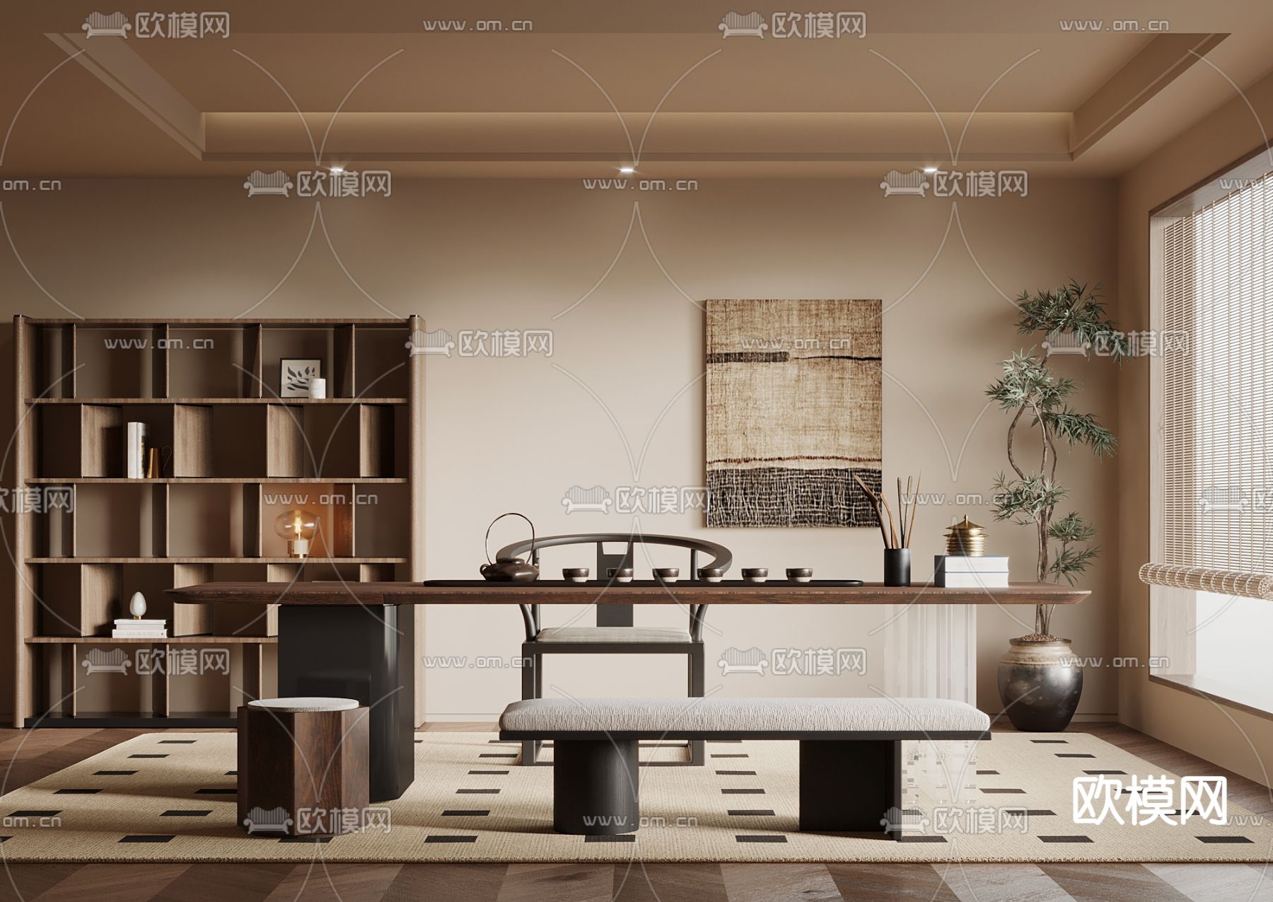 侘寂风茶室3d模型下载