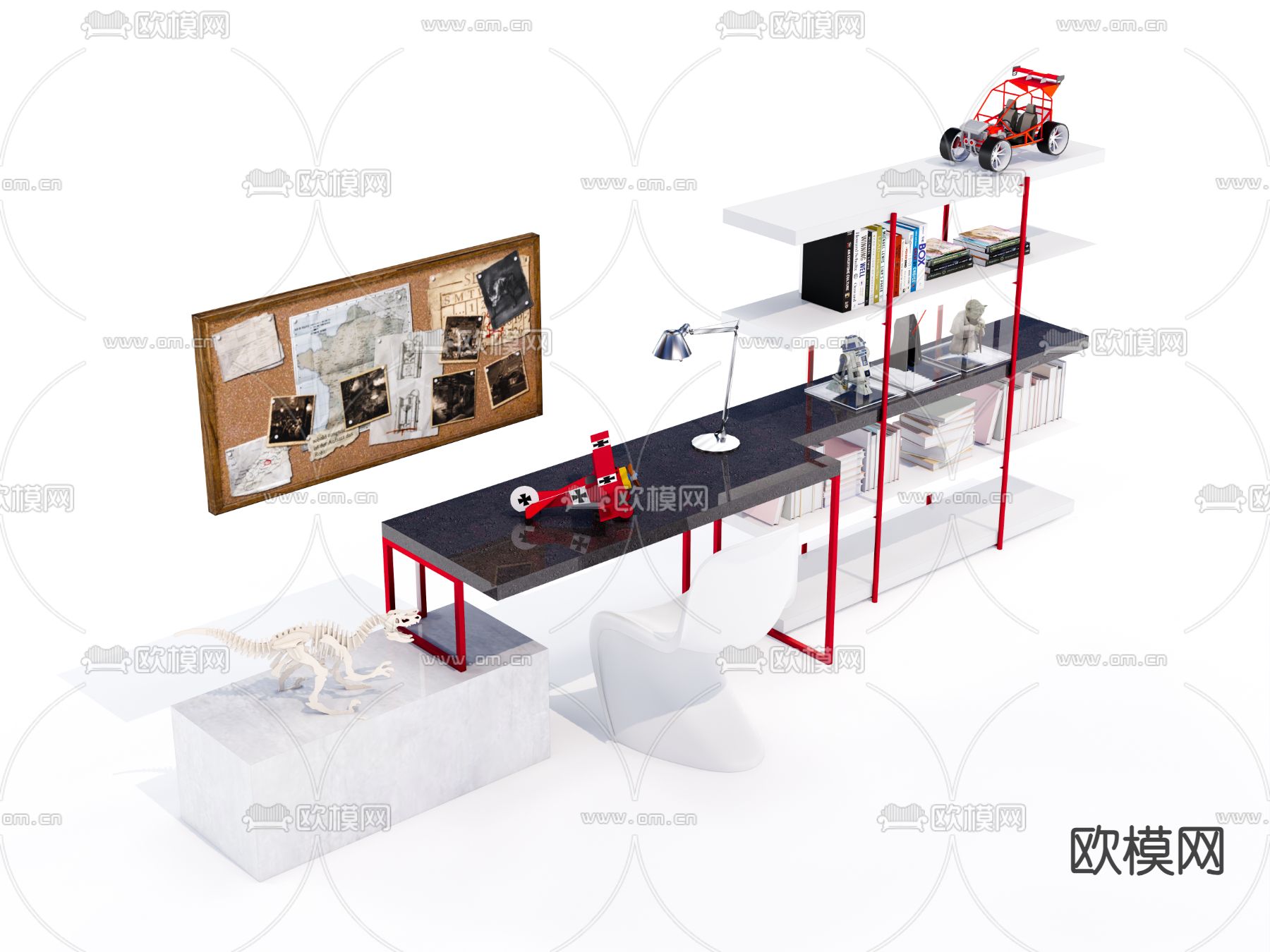 现代书桌椅su模型下载（渲染图3）